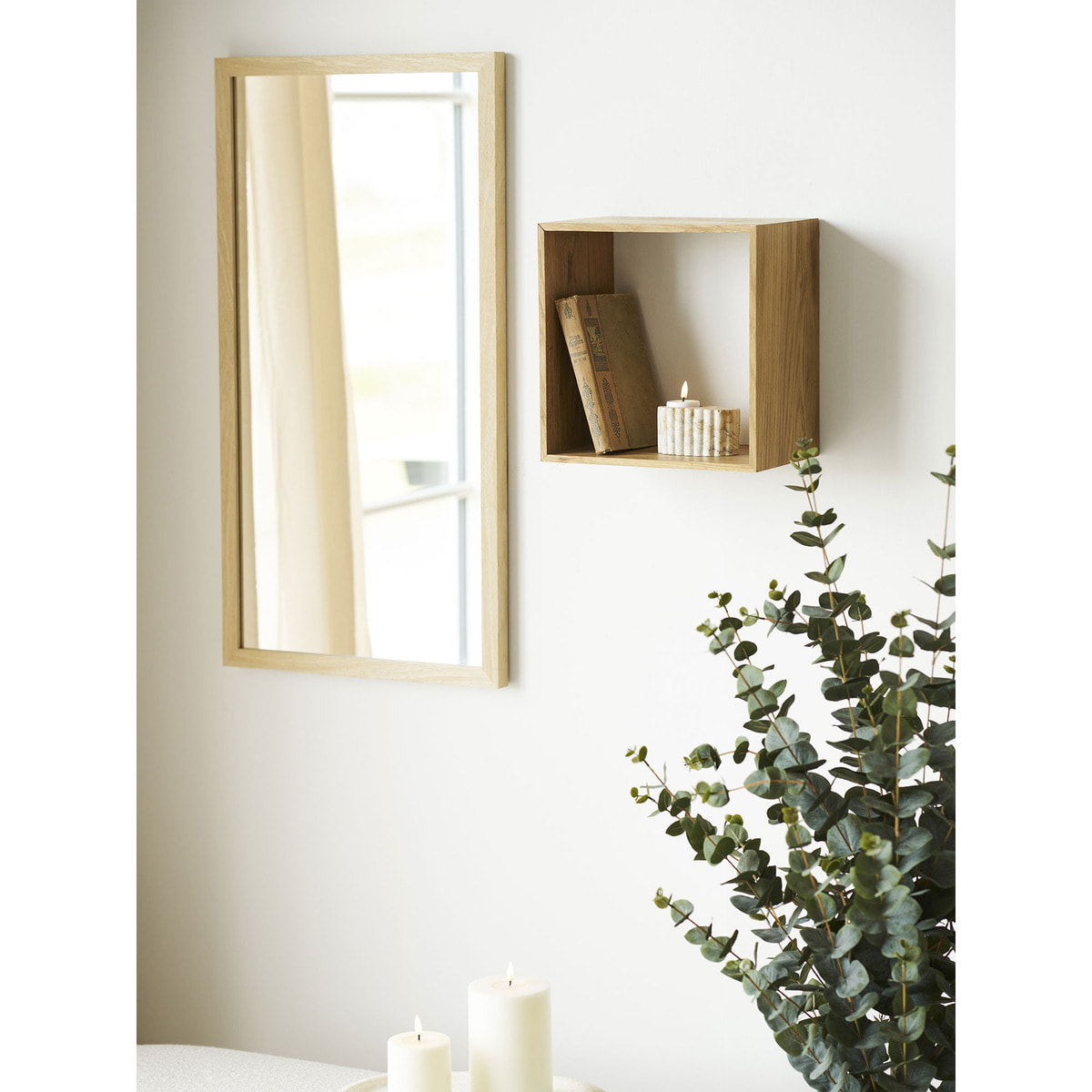 Mensola da parete Lattoon in rovere massiccio naturale 30x18x30 cm