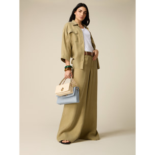 Oltre - Pantaloni palazzo in tessuto misto cupro - Verde militare