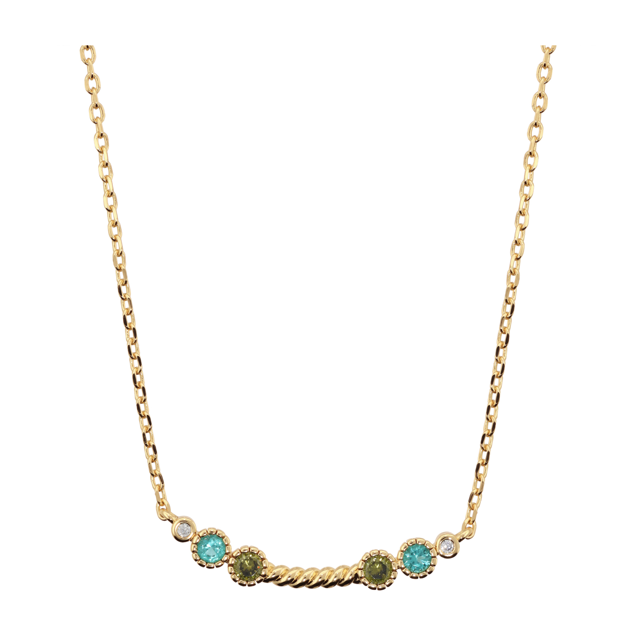 Collana Girocollo con Elemento Texture Corda e Cubic Zirconia Blu, Verdi e Bianche