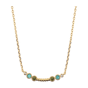 Collana Girocollo con Elemento Texture Corda e Cubic Zirconia Blu, Verdi e Bianche