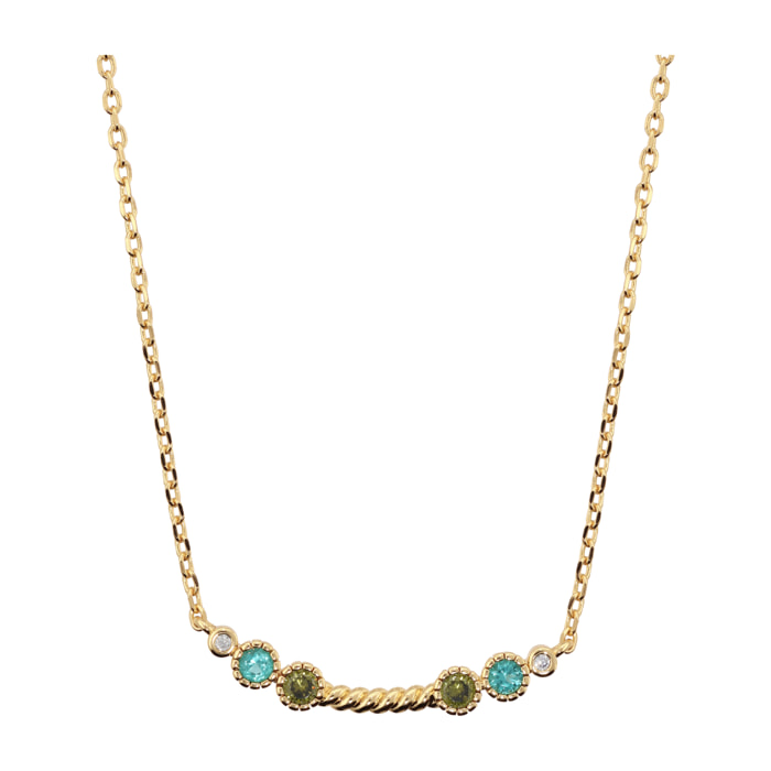 Collana Girocollo con Elemento Texture Corda e Cubic Zirconia Blu, Verdi e Bianche