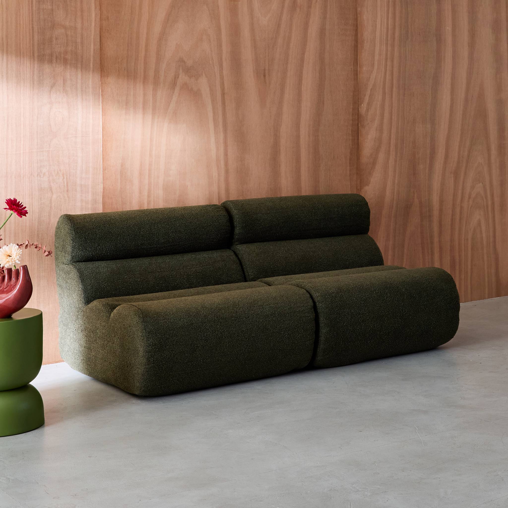 Lot de 2 chauffeuses bouclette texturée kaki 1 place - L 81 x P 99 x H 75cm - Nova