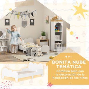 Cama para Niños de +3 Años 140x70 cm Estructura de Cama Infantil Tema de Nubes con Barandilla para Dormitorio Blanco