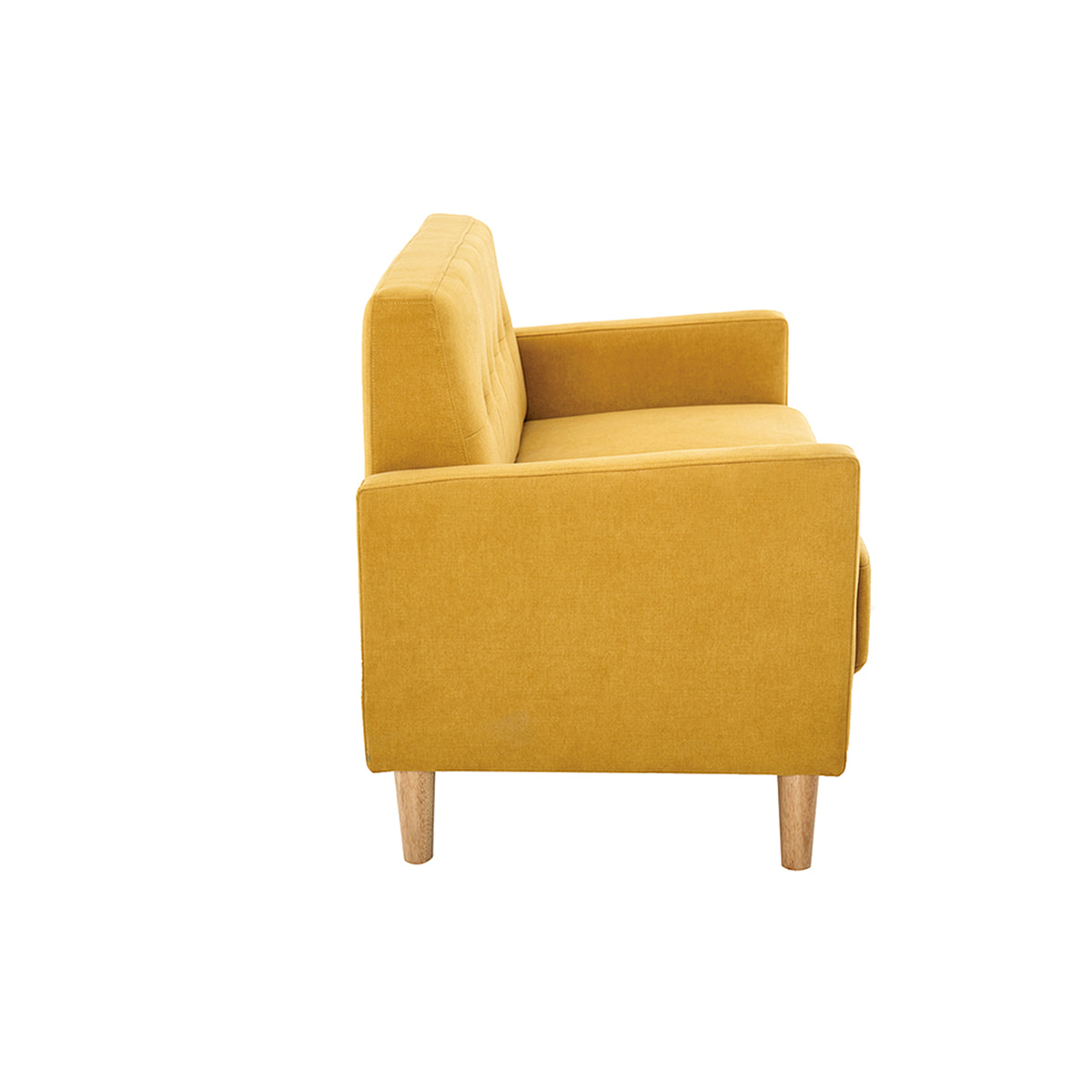 Canapé scandinave 2 places en tissu effet velours jaune moutarde et bois clair MOON