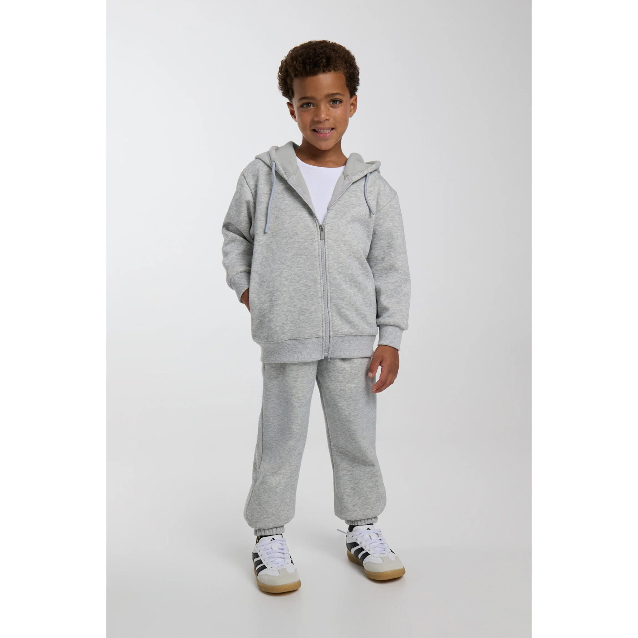 Chándal deportivo de niño afelpado chaqueta y jogger ancho gris