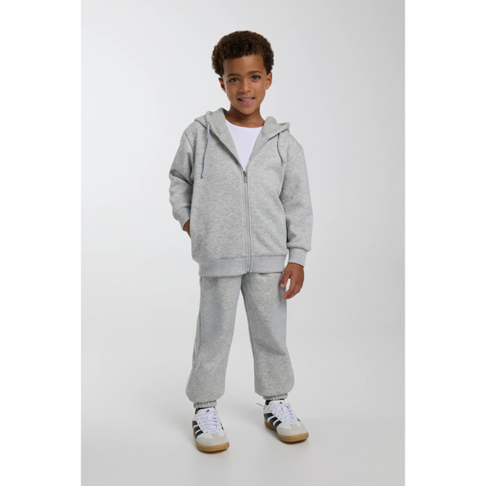 Chándal deportivo de niño afelpado chaqueta y jogger ancho gris