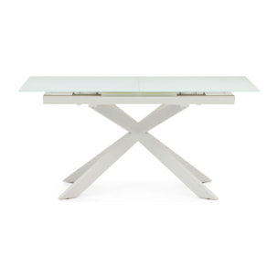 Mesa extensible Atminda cristal templado y patas de acero acabado blanco 160 (210) x 90 cm