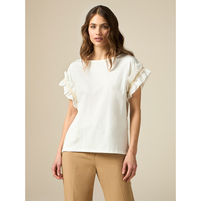 Oltre - T-shirt con rouche in popeline - Bianco