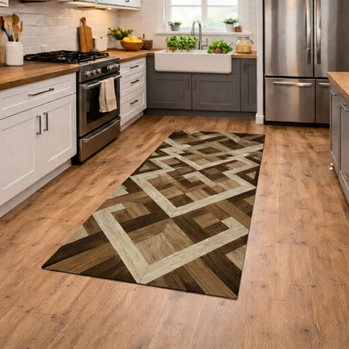 CASSESE HOME Passatoia/Tappeto Bordato in Poliestere con Retro Antiscivolo in PVC Made in Italy_Dec.1072