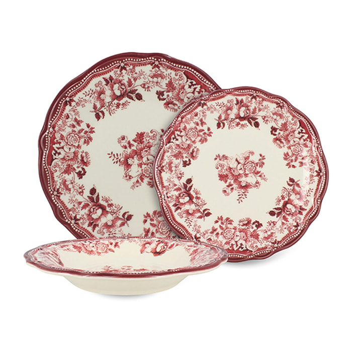 Service de table 36 pièces en grès blanc et rose FAUSTINE