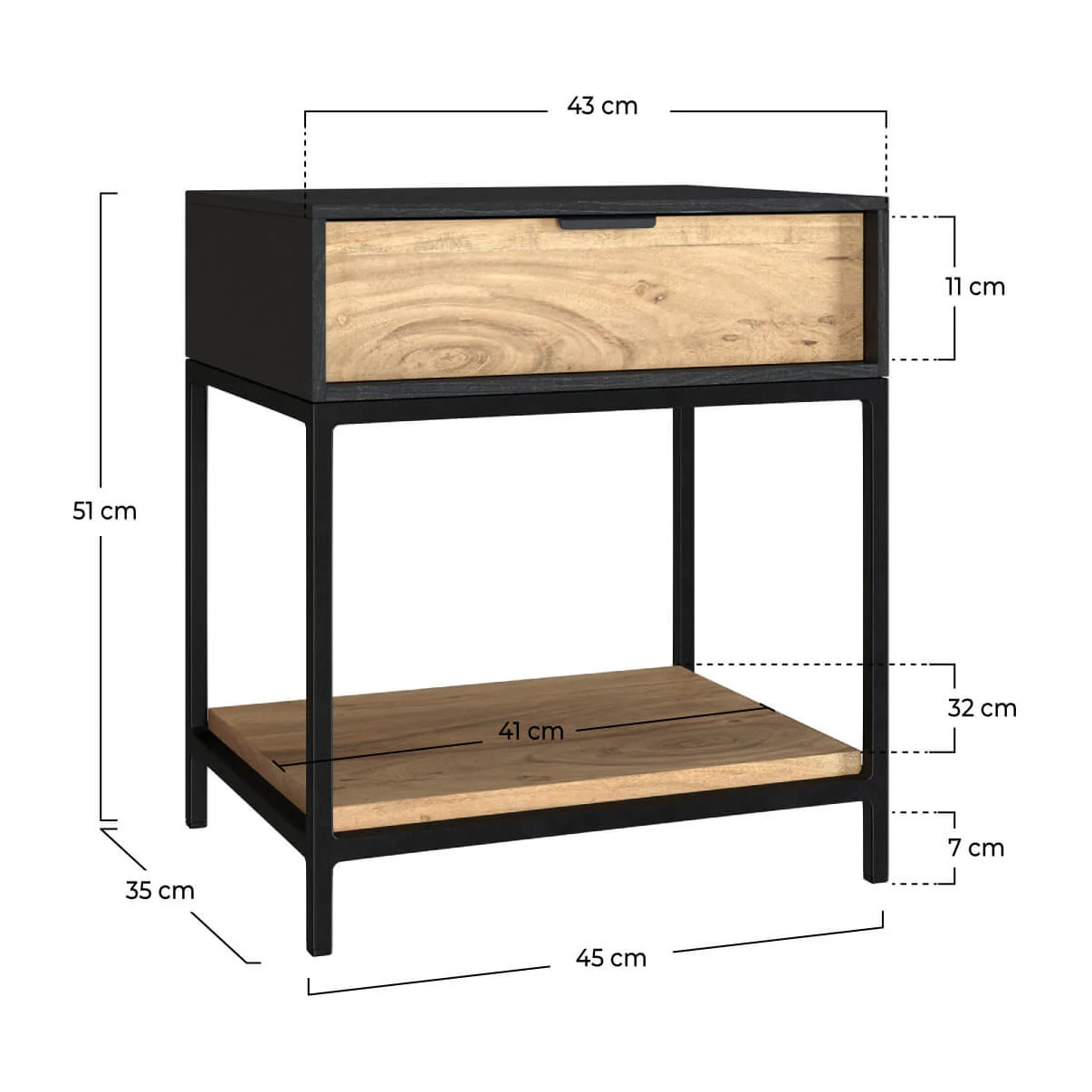 Table de chevet en bois et métal noir 1 tiroir - Jakson