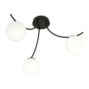 Lampada a sospensione BOSTON in acciaio nero e vetro opale