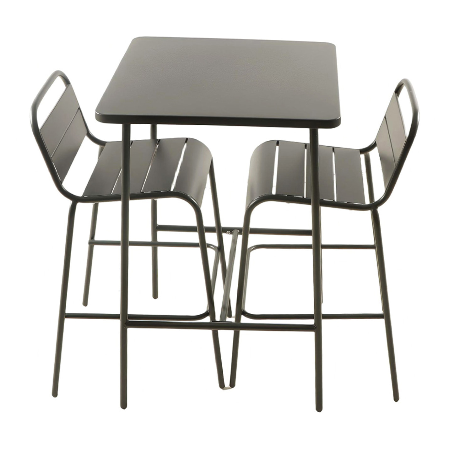 Ensemble table de bar et 2 chaises hautes d'extérieur gris foncé EVORA