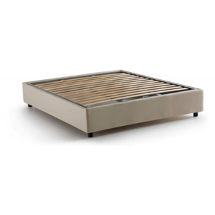 Letto matrimoniale Alessander, Letto contenitore con rivestimento in tessuto, 100% Made in Italy, Apertura frontale, con materasso Cm 160x200 incluso, Beige