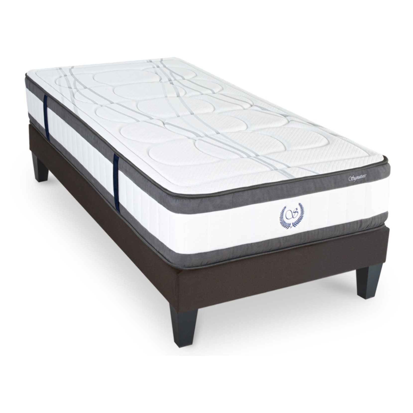 Ensemble Matelas Signature avec Sommier Tissus Gris