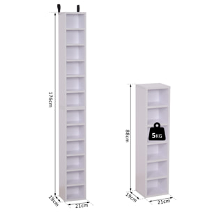 Lot de 2 étagères colonnes armoire de rangement CD-DVD 6 + 6 compartiments dim. 21L x 19l x 88H cm capacité max. 204 CD blanc