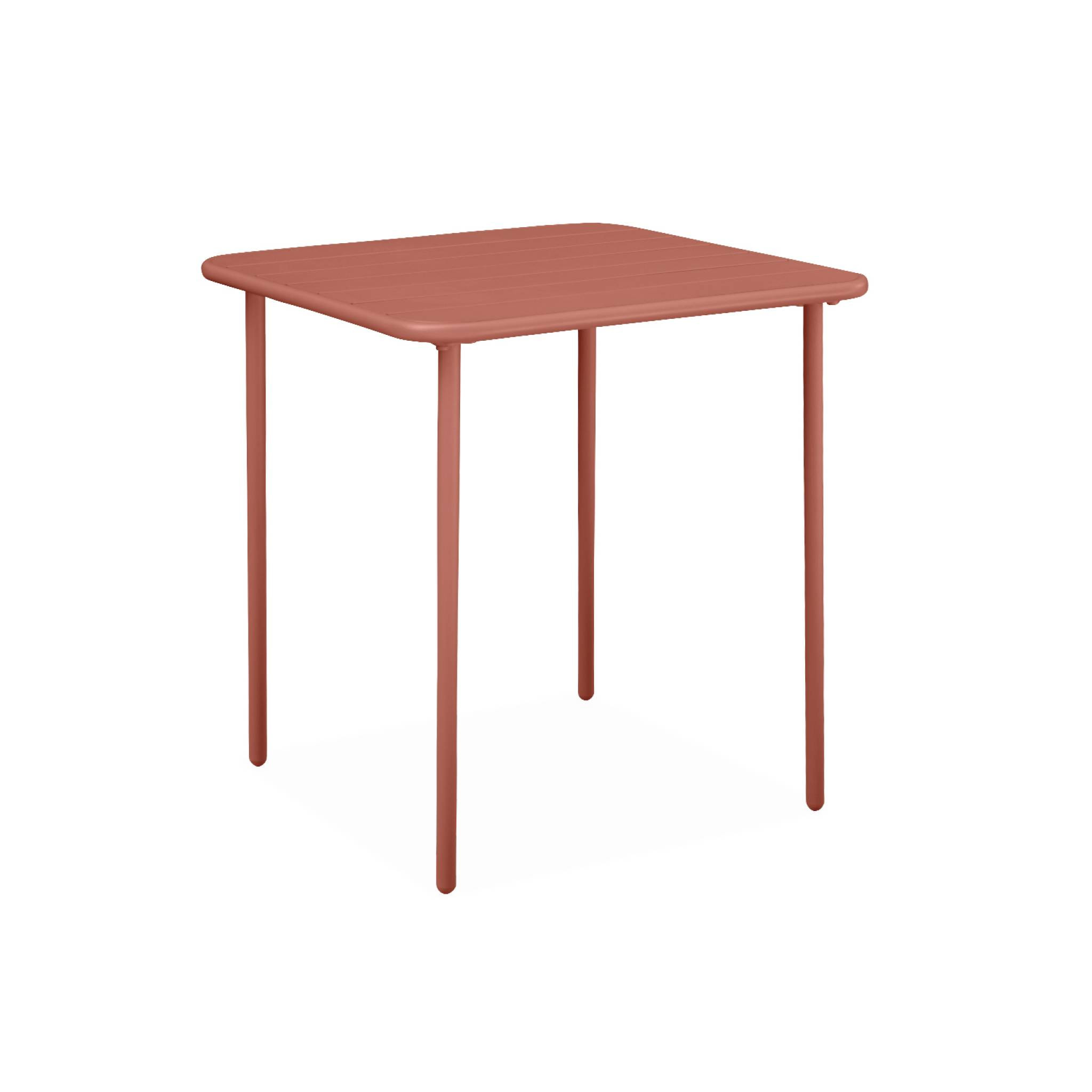 Table de jardin métal 2 places. terracotta. Amelia. 70x70cm. traitement antirouille. lattes et bords arrondis