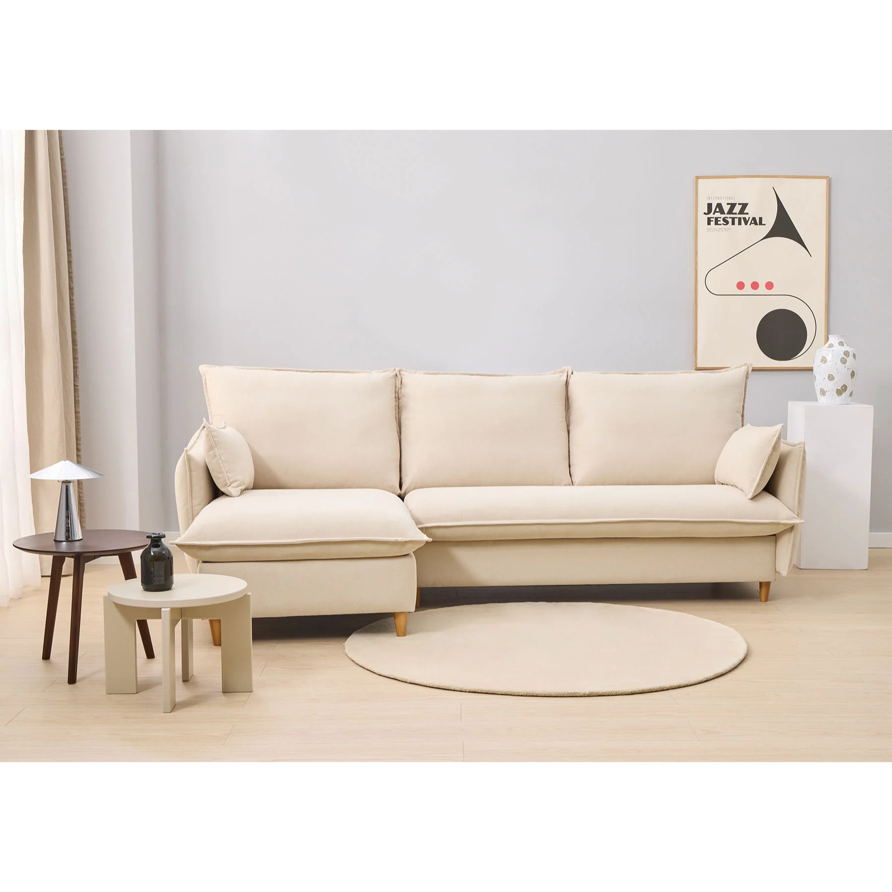 Sofá Cama Chaise Longue Intercambiable - Apertura Italiana - Colchón Matrimonio 140x195 - Tejido Anti-Manchas - 2 Cojines Función Almohada incluídos - 5 Años de Garantía