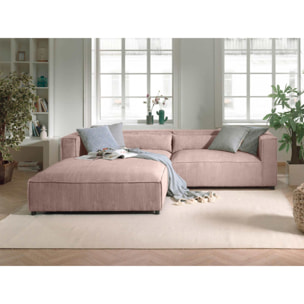 Ela - canapé d'angle gauche 4 places - en velours côtelé - style contemporain - Rose