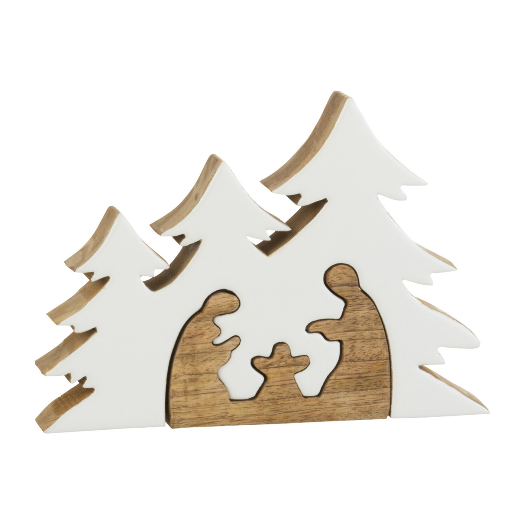 J-Line décoration Crèche Sapins - bois - blanc/naturel