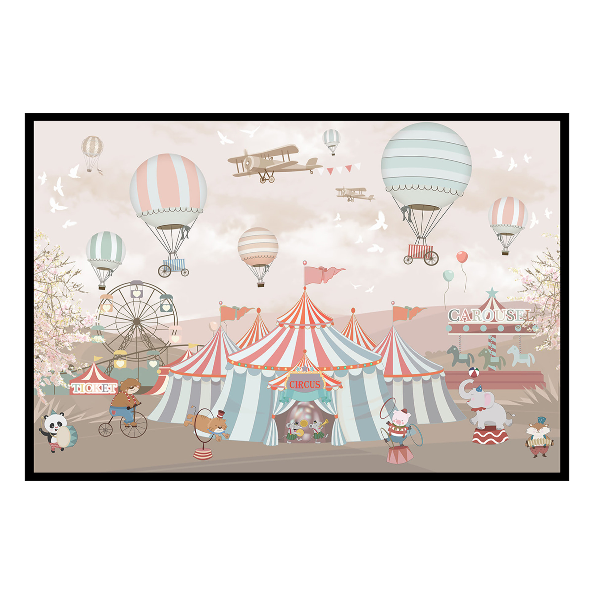 Affiche encadrée fête foraine cirque rétro Affiche + cadre en métal - Noir