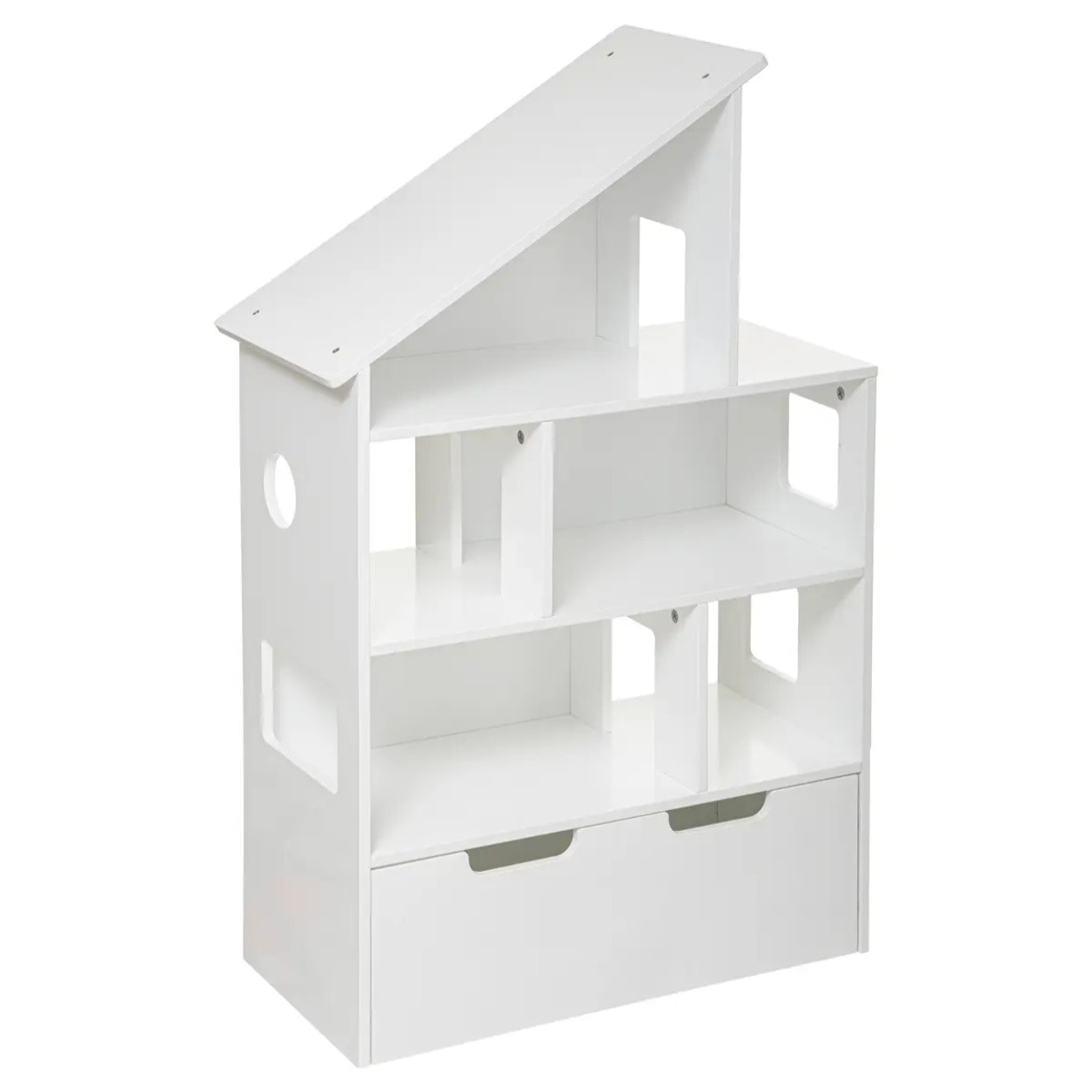 Bibliothèque "Maison"- coffres à roulettes - blanc H104 cm