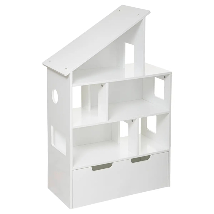 Bibliothèque "Maison"- coffres à roulettes - blanc H104 cm