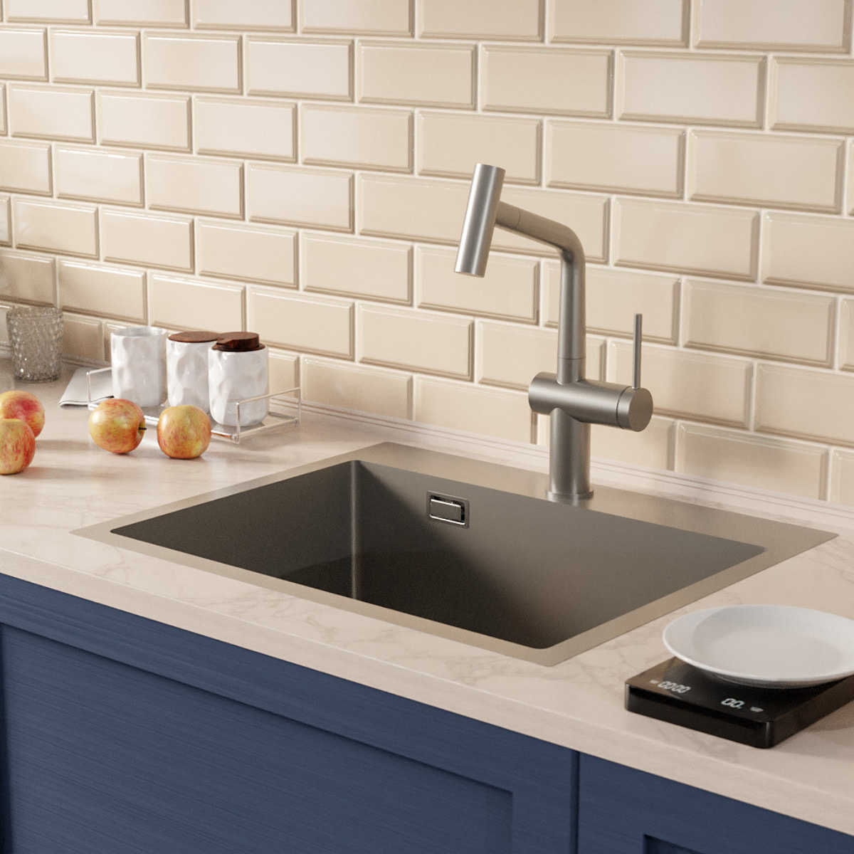 Timeless 55x45x21 cm évier encastrable inox 304 + mitigeur inox avec douchette extractible, gun metal brossé (TMLKST-5545BGM-M1)