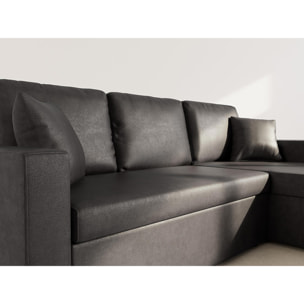 Cyrus - Canapé d'angle réversible 4 places - convertible avec coffre - en simili - Noir