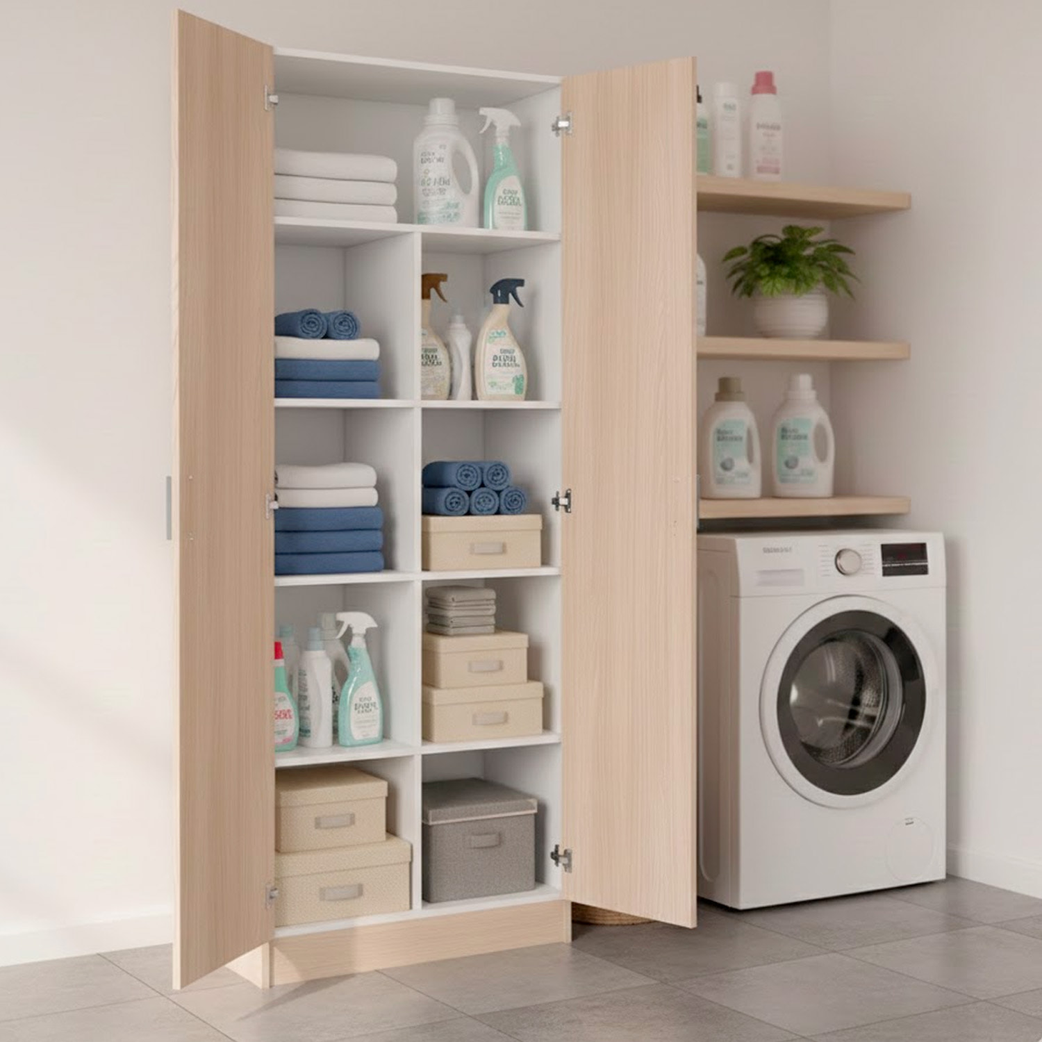 Armadio Multiuso A 2 Ante Armadietto Mobile Contenitore Salvaspazio Con Ripiani Regolabili Ingresso Camera Bagno e Lavanderia 180 x 73 x 37 Cm Rovere