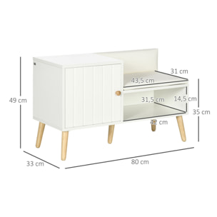 Banc meuble à chaussures 2 en 1 style scandinave - porte, niche, étagère - bois pin blanc