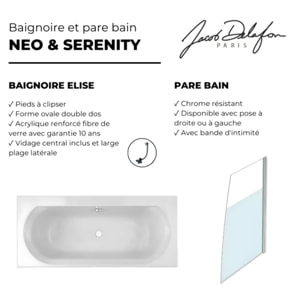 Baignoire droite 170 X 75 Elise acrylique + pare bain volet droite + vidage