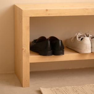 Banc à chaussures en bois massif ton chêne moyen en différentes tailles