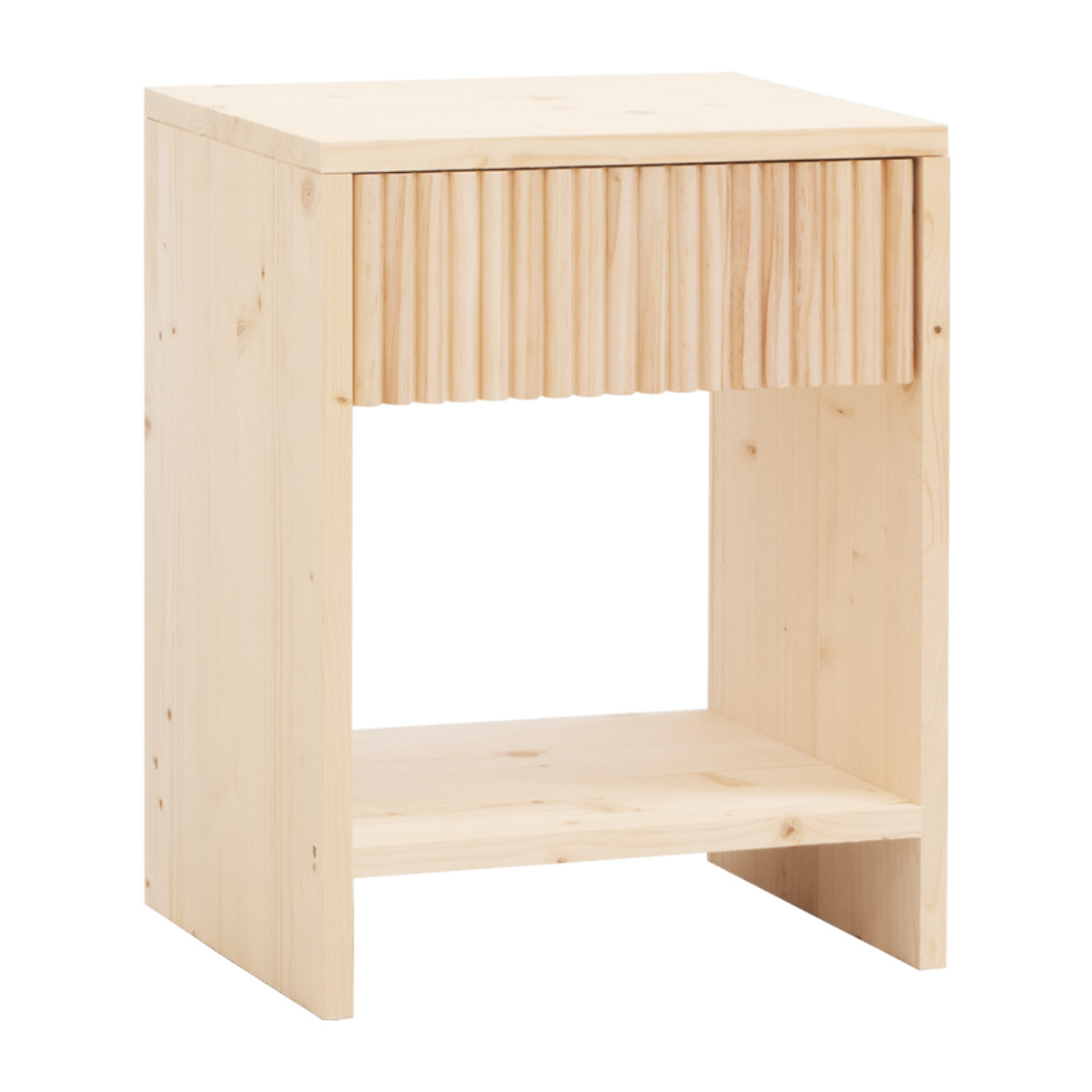 Mesita de noche de madera maciza con un cajón en tono natural de varias medidas