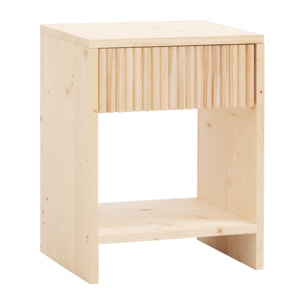 Mesita de noche de madera maciza con un cajón en tono natural de varias medidas