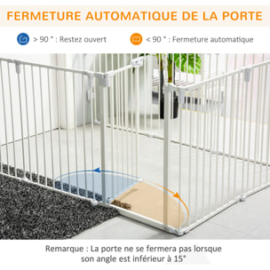 Barrière de sécurité - parc enclos chien modulable pliable - porte verrouillable - 8 panneaux acier et PP - dim. 482,5L max. x 76H cm blanc