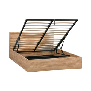 Lit coffre sommier à lattes et tête de lit 140x190cm décor bois MADERE
