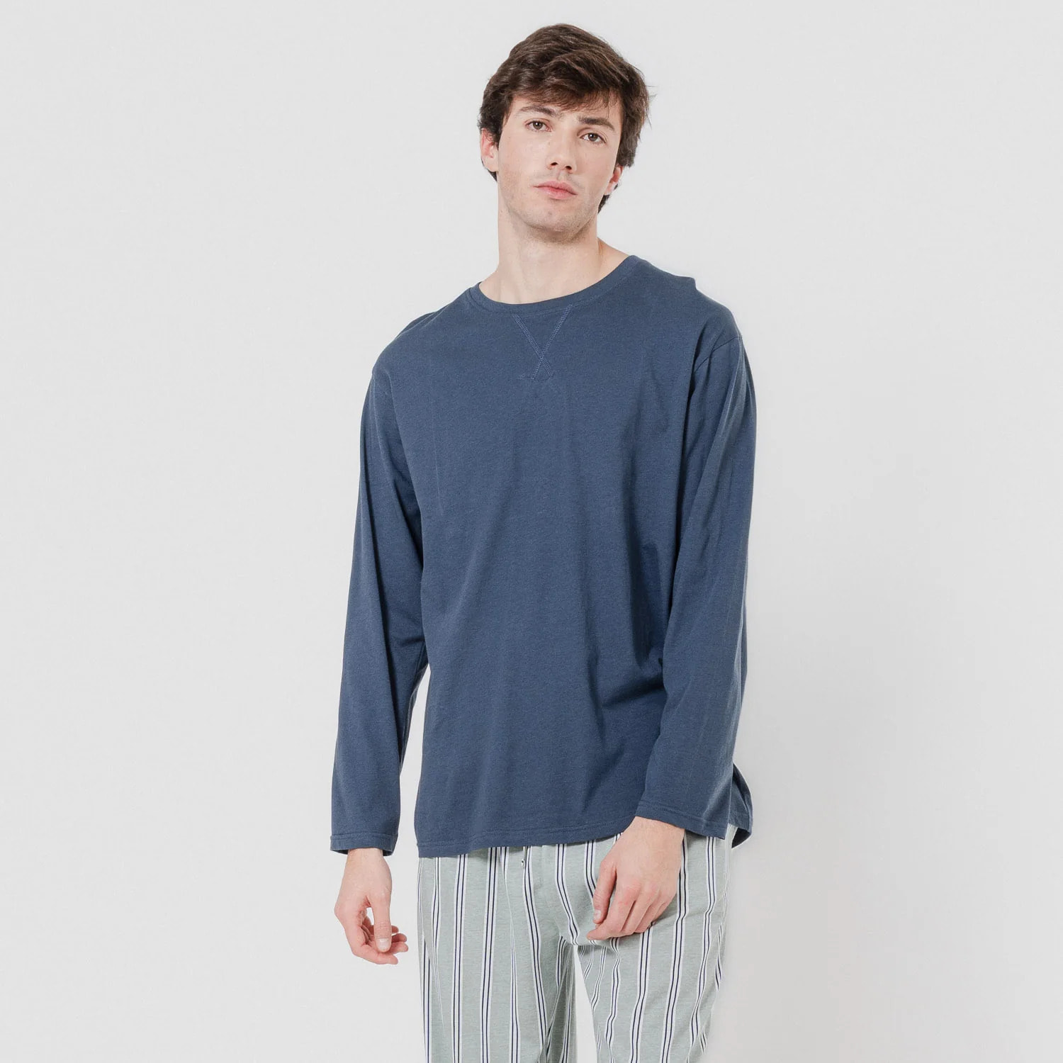 Pigiama lungo in cotone revilla, blu navy