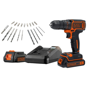 Perceuse 18V 2 bat 1,5Ah + chargeur 1A BLACK+DECKER BDCDC18K1B-QW