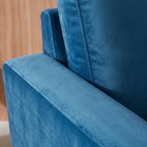 Fauteuil vintage bois d'hévéa velours BJORN
