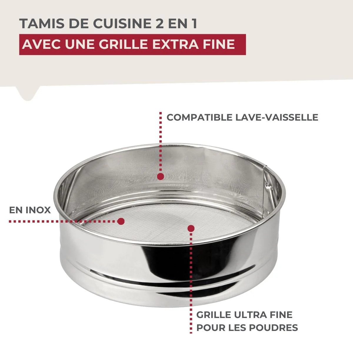 Tamis de cuisine inox extra fin 18 cm de diamètre Fackelmann Basic