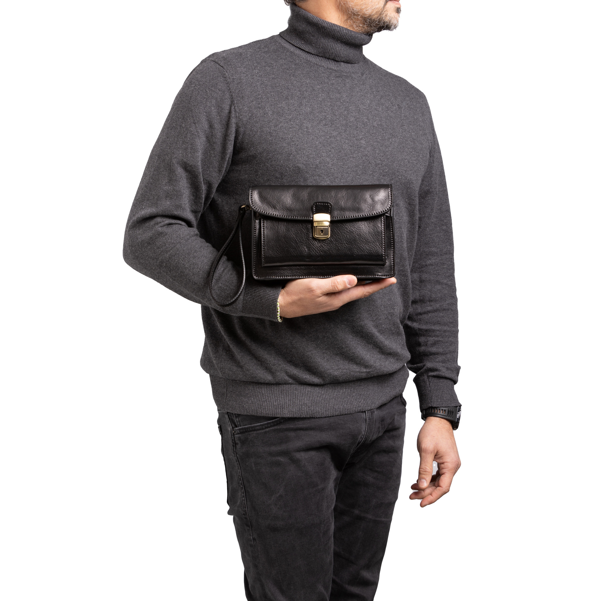 Borsa a mano  da uomo In Vera pelle Made in Italy 24x17x8 cm