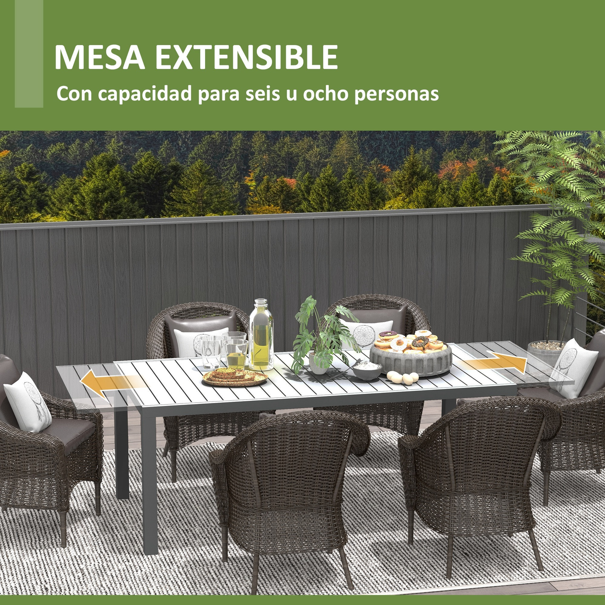 Mesa de Jardín Extensible Mesa de Comedor Exterior Mesa de Terraza Rectangular para 6 -8 Personas con Marco de Aluminio Carga 50 kg para Balcón 180/240x94x73 cm Gris Oscuro