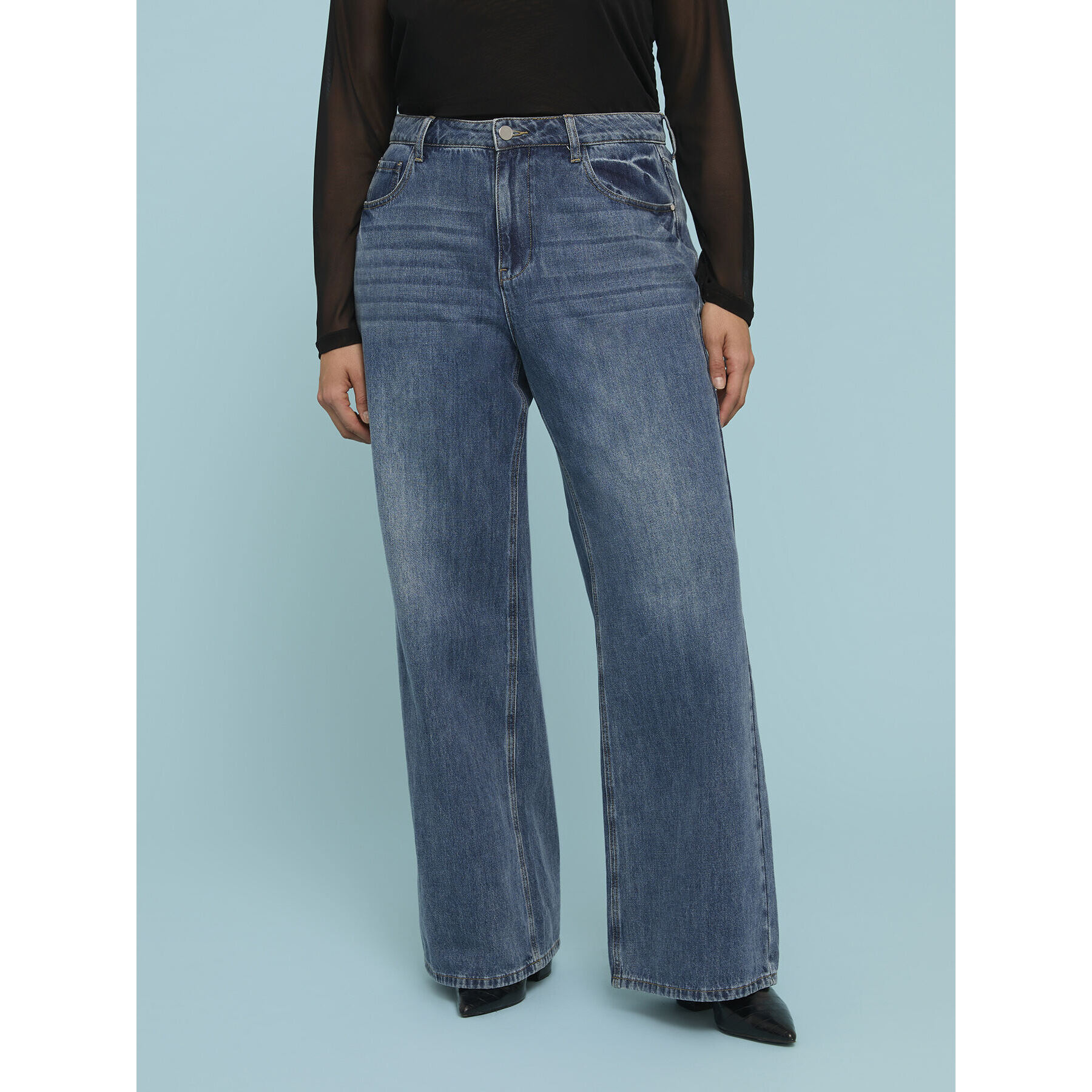 Fiorella Rubino - Jeans Wide Leg lavaggio stone washed - Blu