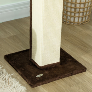 Griffoir tour pour chat H.81 cm - poteau à griffer avec jeu balle suspendue - peluche marron sisal naturel