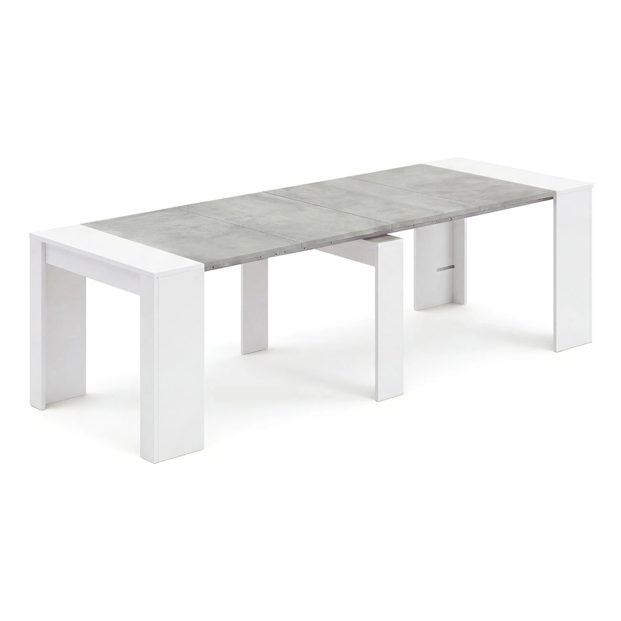Mesa consola extensible en blanco artik y gris cemento 50-235x90 cm Denis Blanco Artik (Blanco Mate) - Gris Cemento