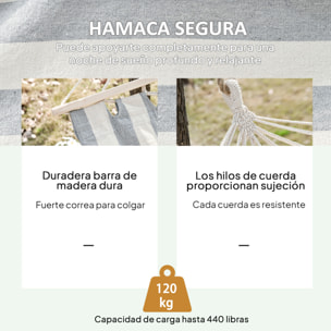 Hamaca de Jardín 200x100 cm Hamaca Colgante con Travesaños de Madera Carga 120 kg para Patio Terraza Balcón Camping Gris y Crema