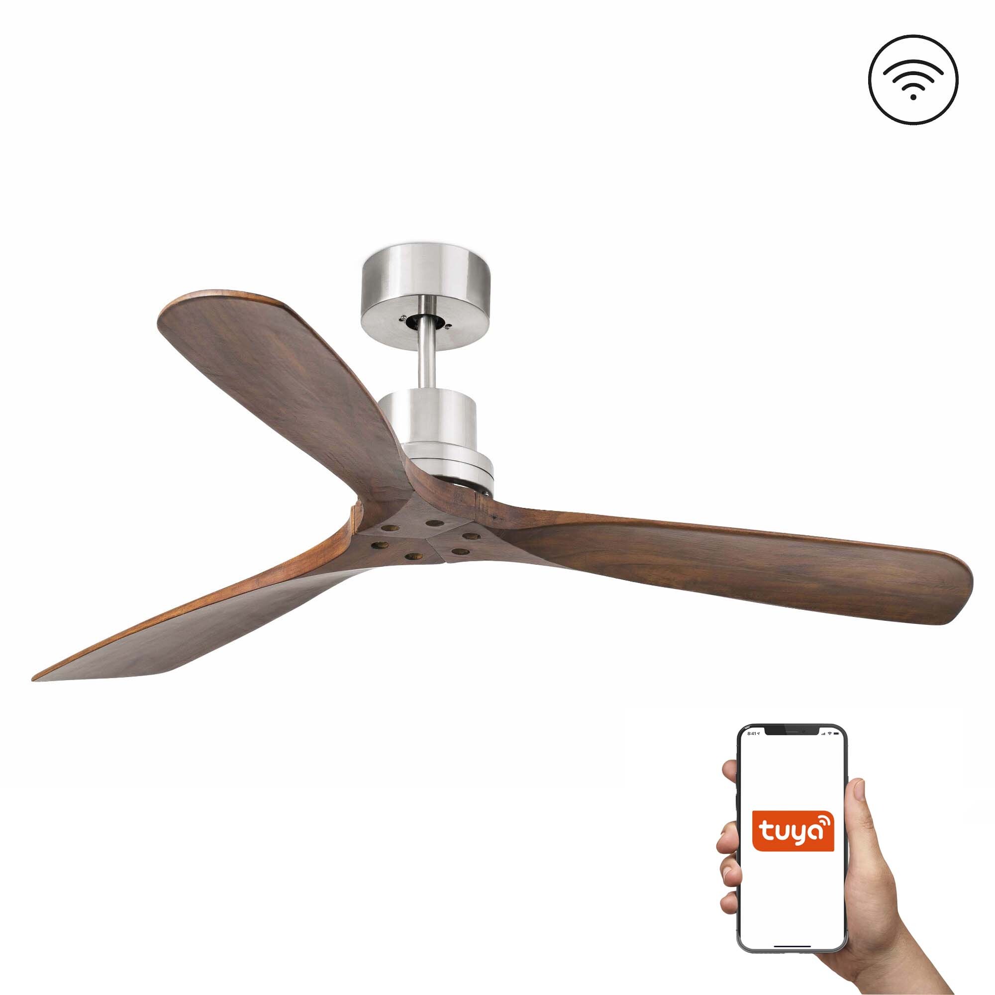 LANTAU L Ventilateur de plafond nickel mat/noyer TUYA