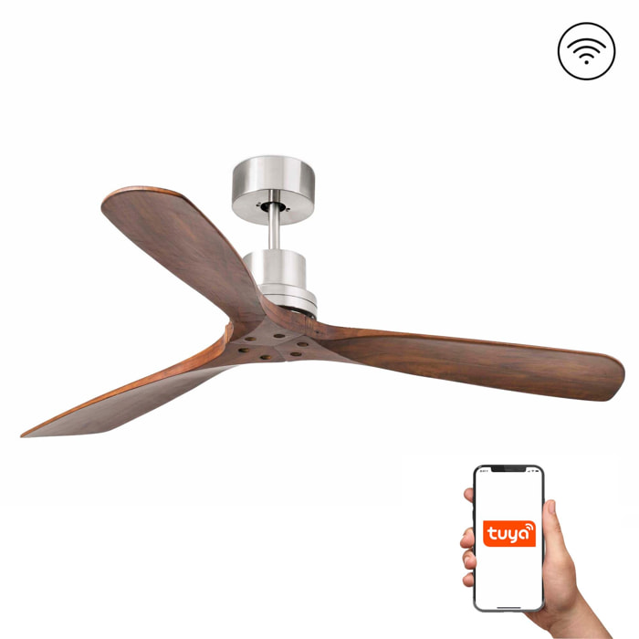 LANTAU L Ventilateur de plafond nickel mat/noyer TUYA