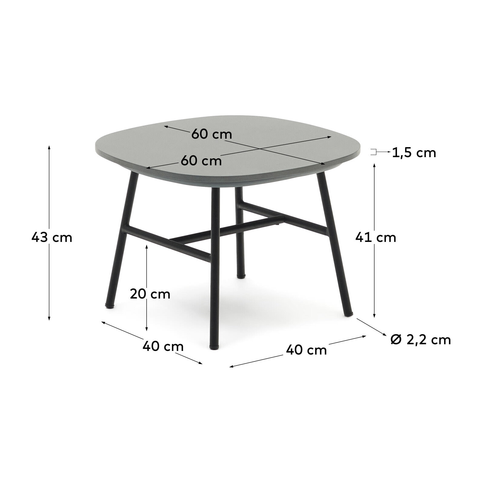 Kave Home - Tavolino Bramant in acciaio finitura nera 60 x 60 cm